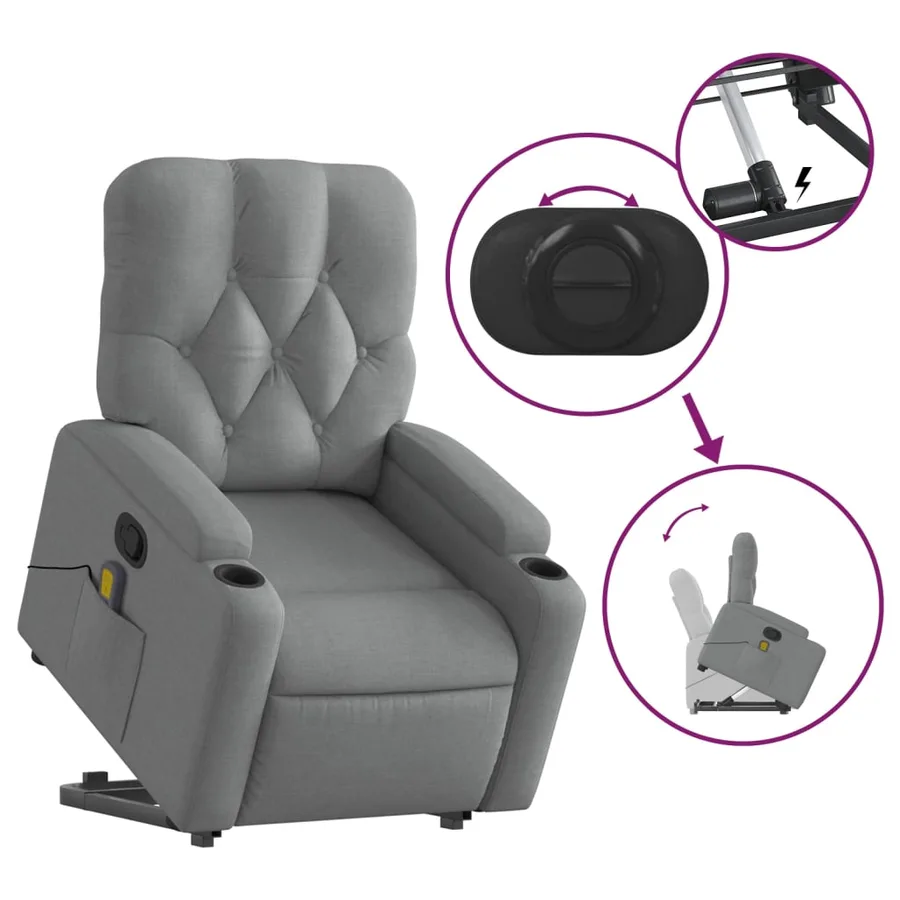 Fauteuil de massage inclinable Gris clair Tissu - 6