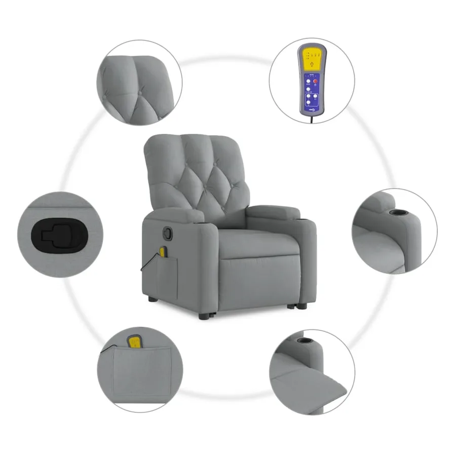 Fauteuil de massage inclinable Gris clair Tissu - 8