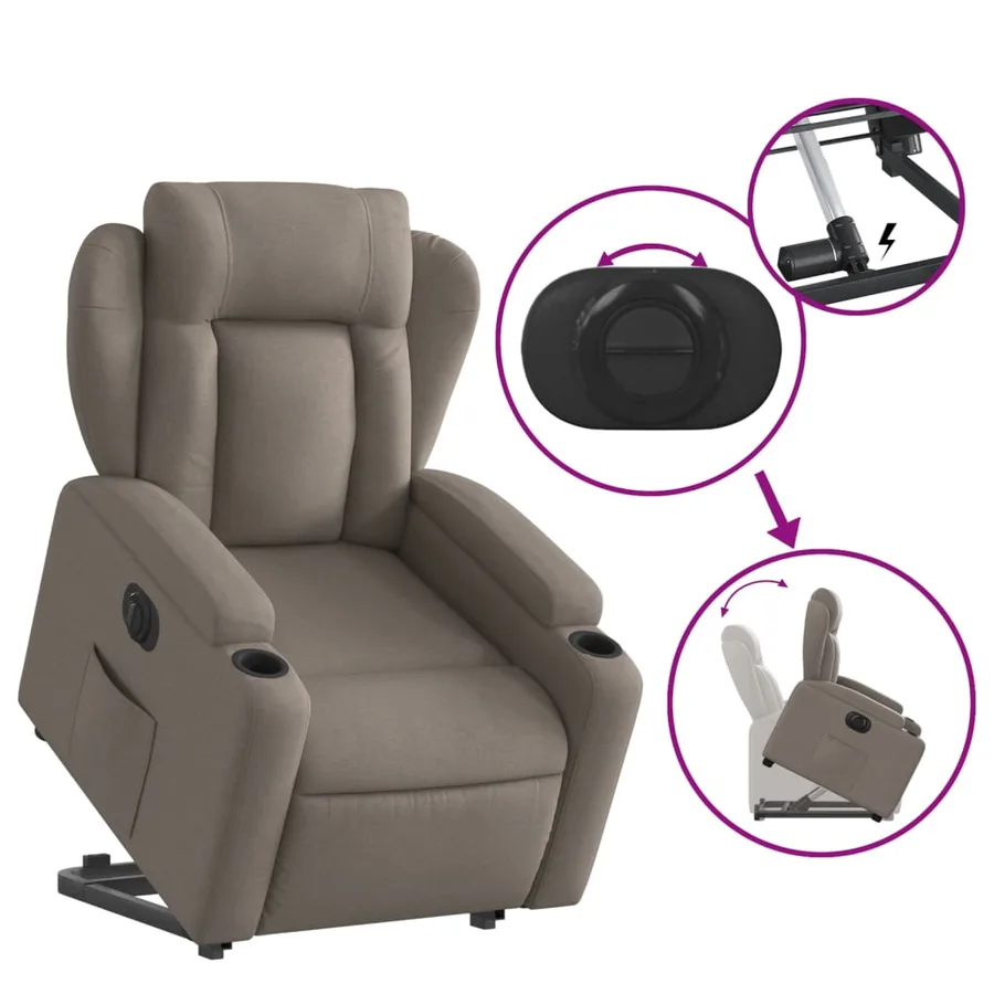 Fauteuil inclinable électrique taupe tissu - 11