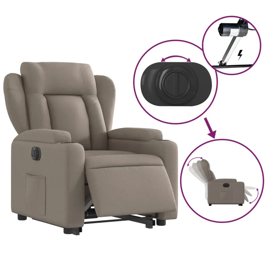 Fauteuil inclinable électrique taupe tissu - 6