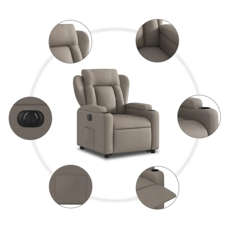 Fauteuil inclinable électrique taupe tissu - 8
