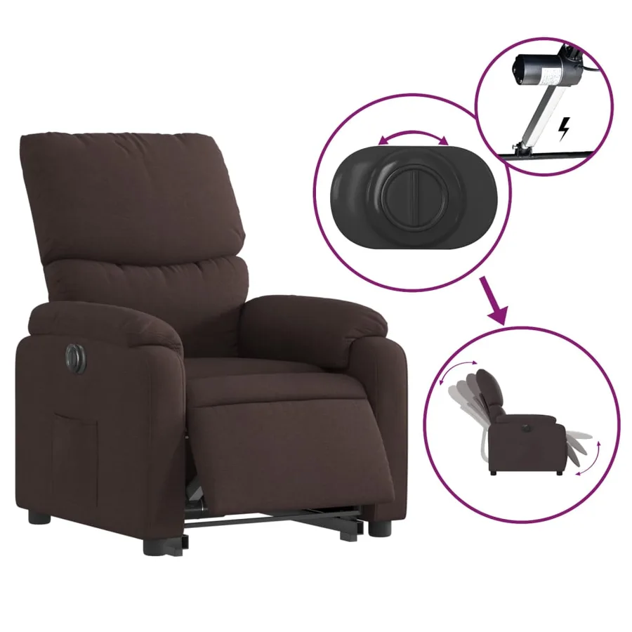 Fauteuil inclinable électrique marron foncé tissu - 6