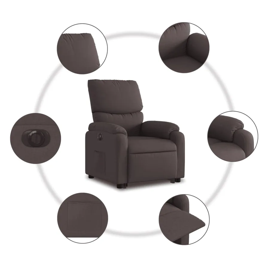 Fauteuil inclinable électrique marron foncé tissu - 8