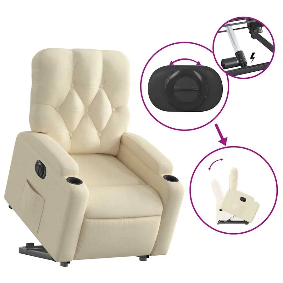 Fauteuil inclinable électrique crème tissu - 11