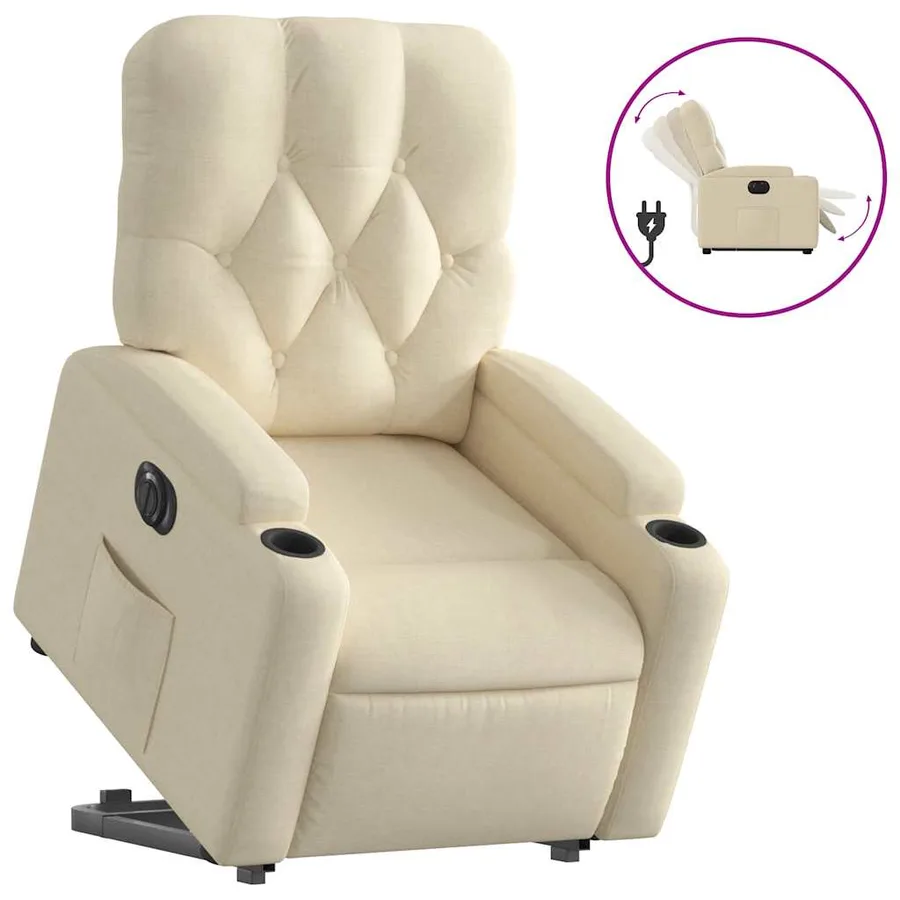 Fauteuil inclinable électrique crème tissu - 2