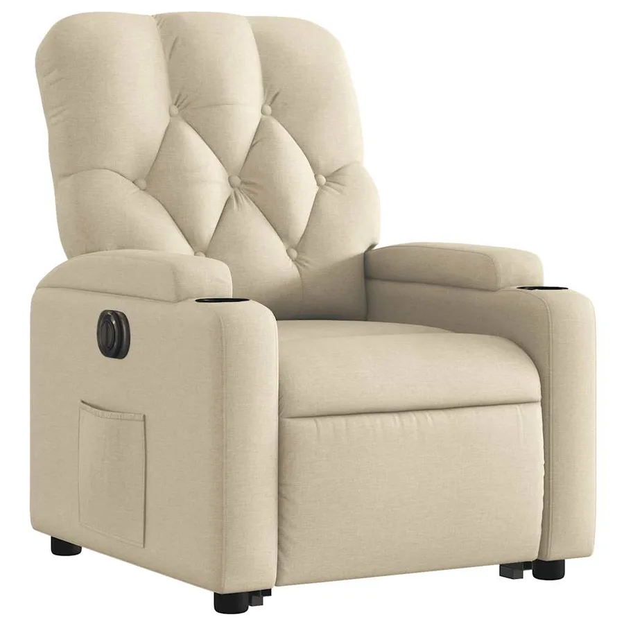 Fauteuil inclinable électrique crème tissu - 4