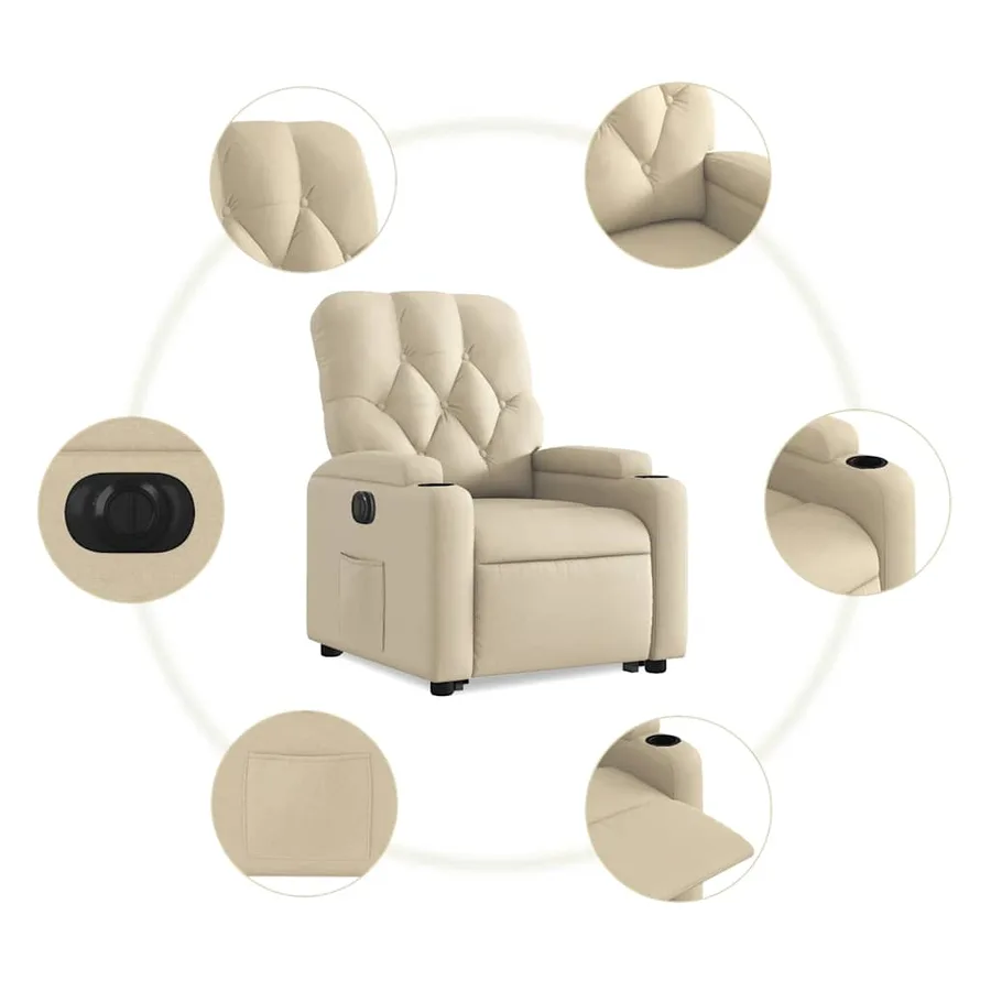 Fauteuil inclinable électrique crème tissu - 8