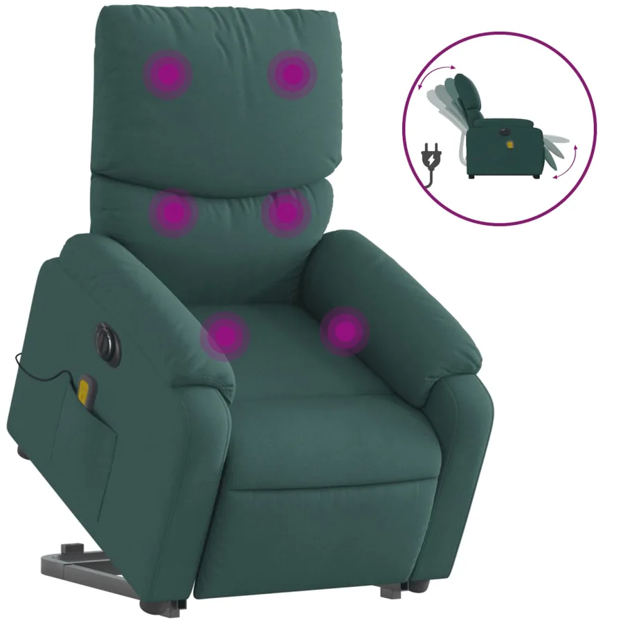 Fauteuil inclinable de massage électrique Vert foncé Tissu - 2