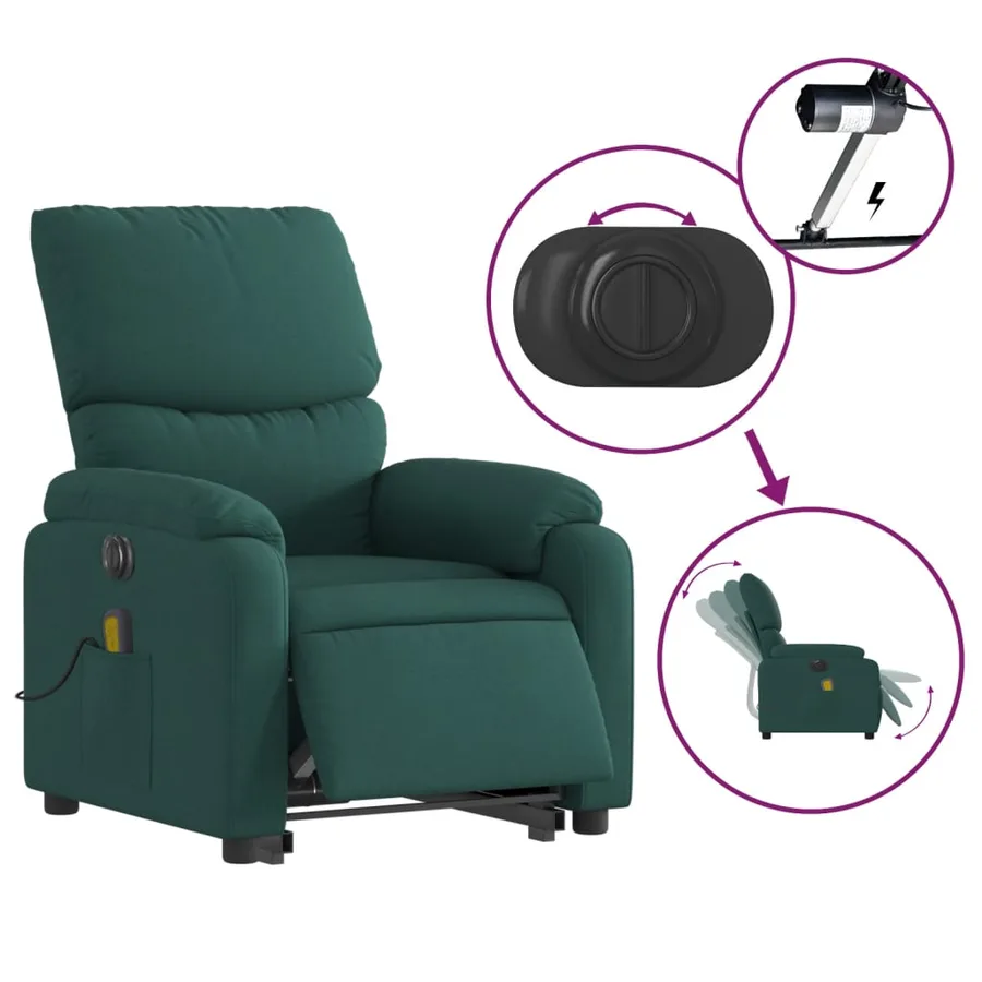 Fauteuil inclinable de massage électrique Vert foncé Tissu - 6