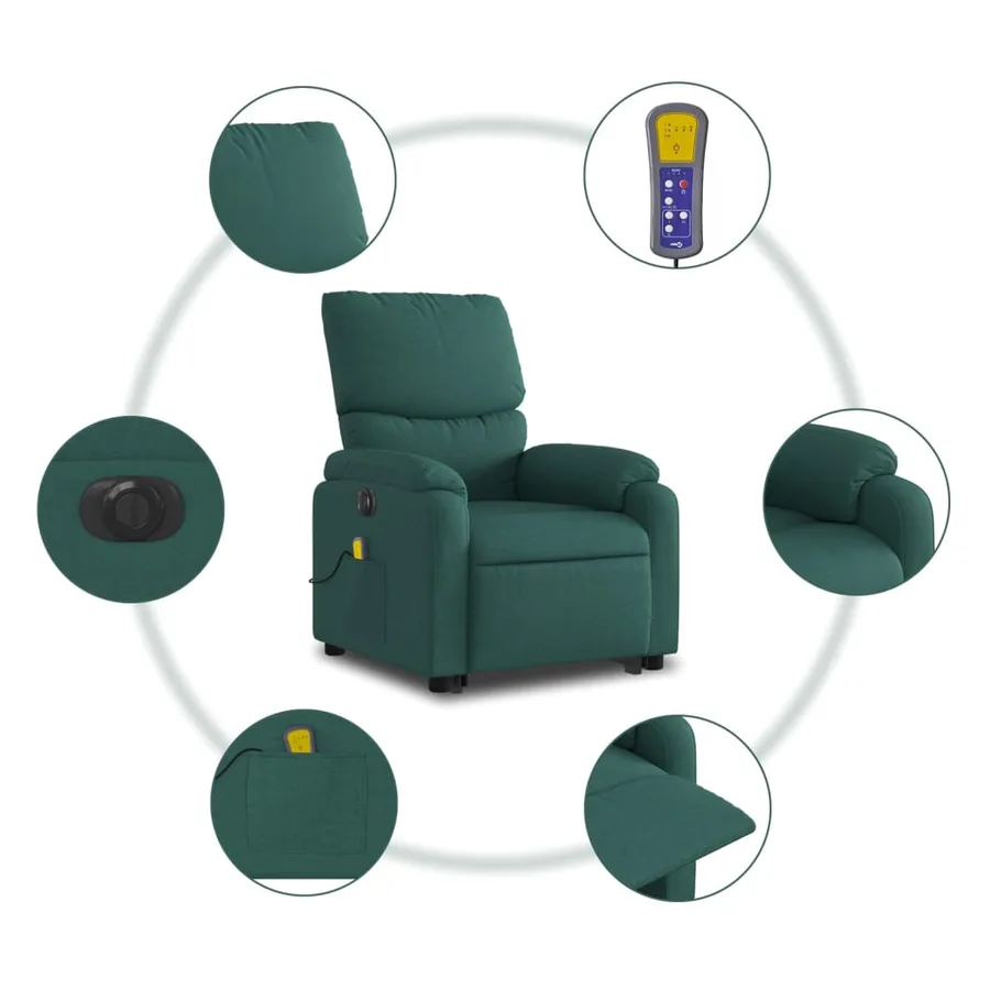 Fauteuil inclinable de massage électrique Vert foncé Tissu - 8