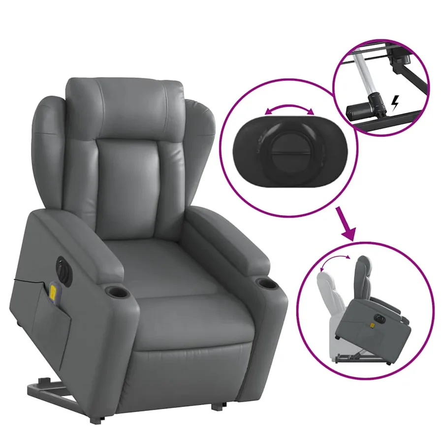 Fauteuil inclinable de massage électrique gris similicuir - 11