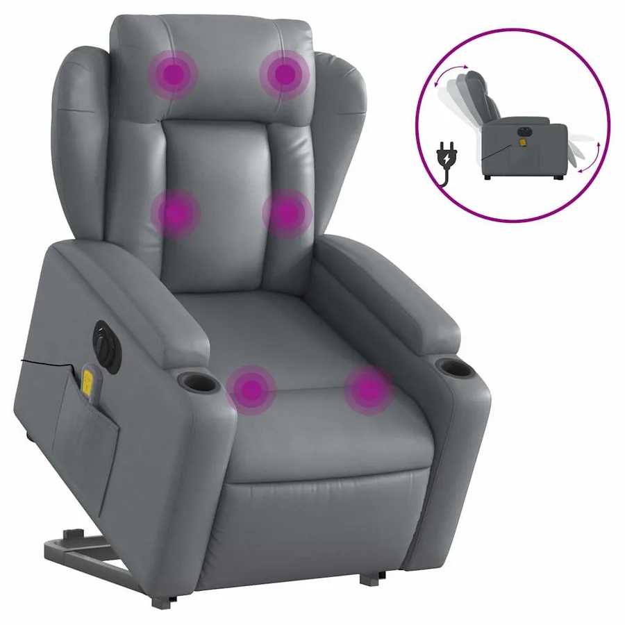 Fauteuil inclinable de massage électrique gris similicuir - 2