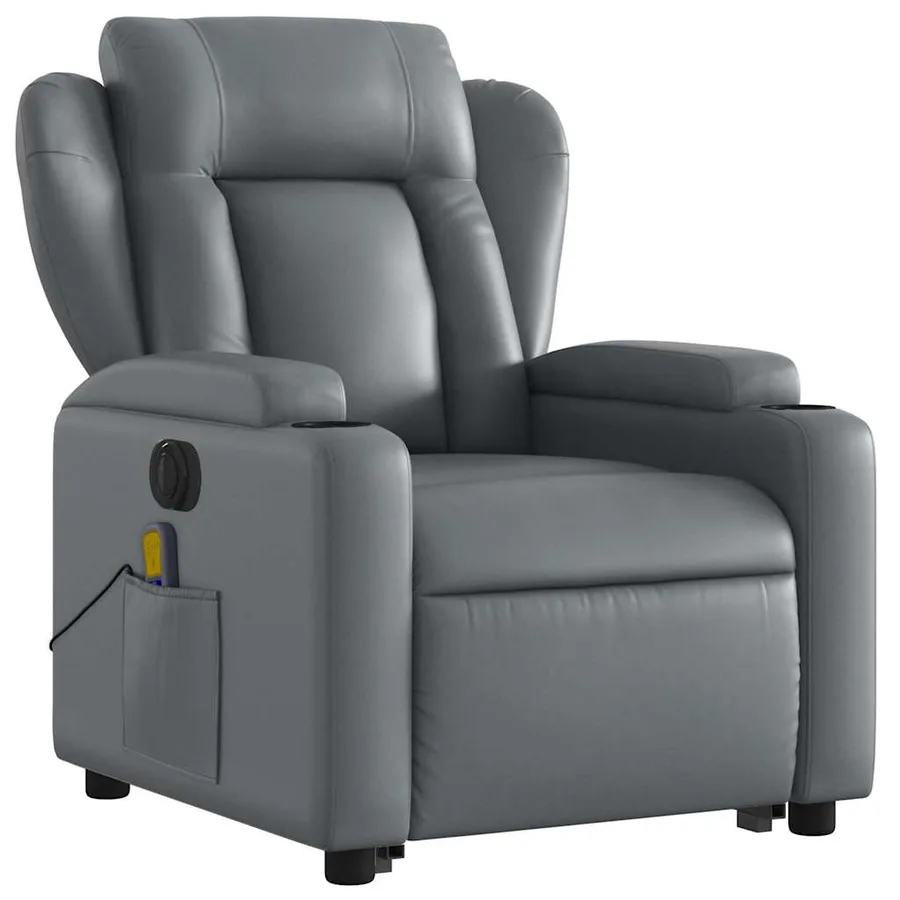 Fauteuil inclinable de massage électrique gris similicuir - 4