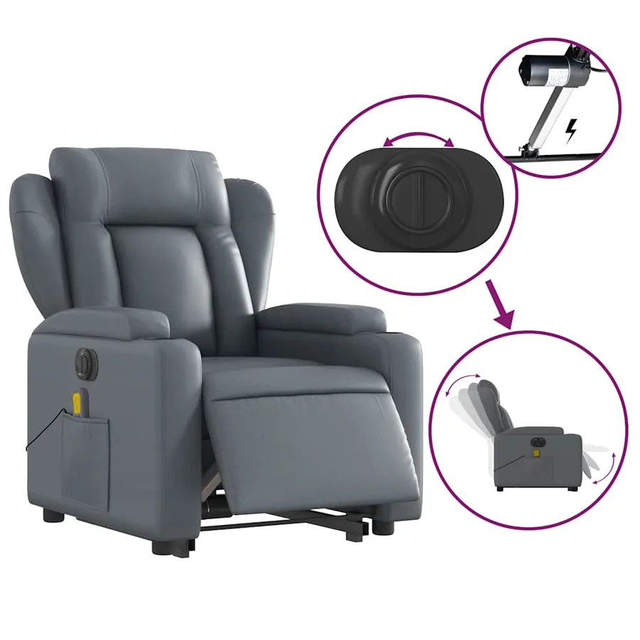 Fauteuil inclinable de massage électrique gris similicuir - 6