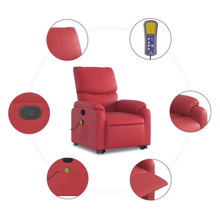 Fauteuil inclinable de massage Rouge Similicuir - 8