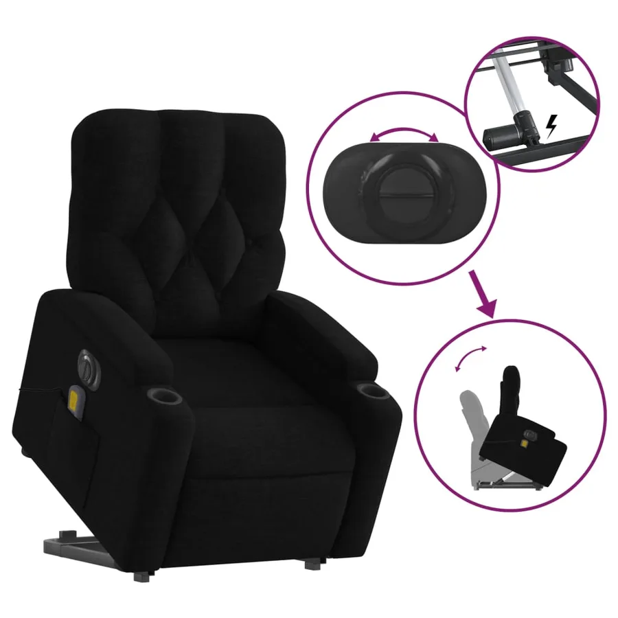 Fauteuil inclinable de massage électrique Noir Tissu - 11