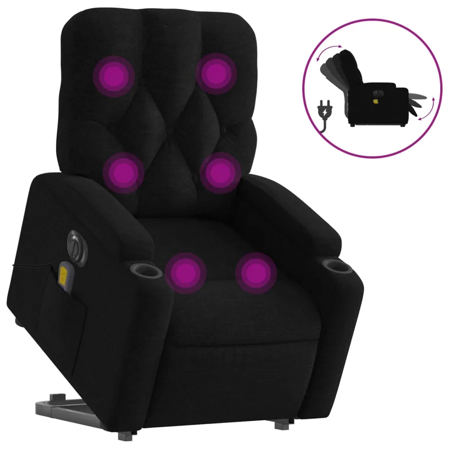Fauteuil inclinable de massage électrique Noir Tissu - 2