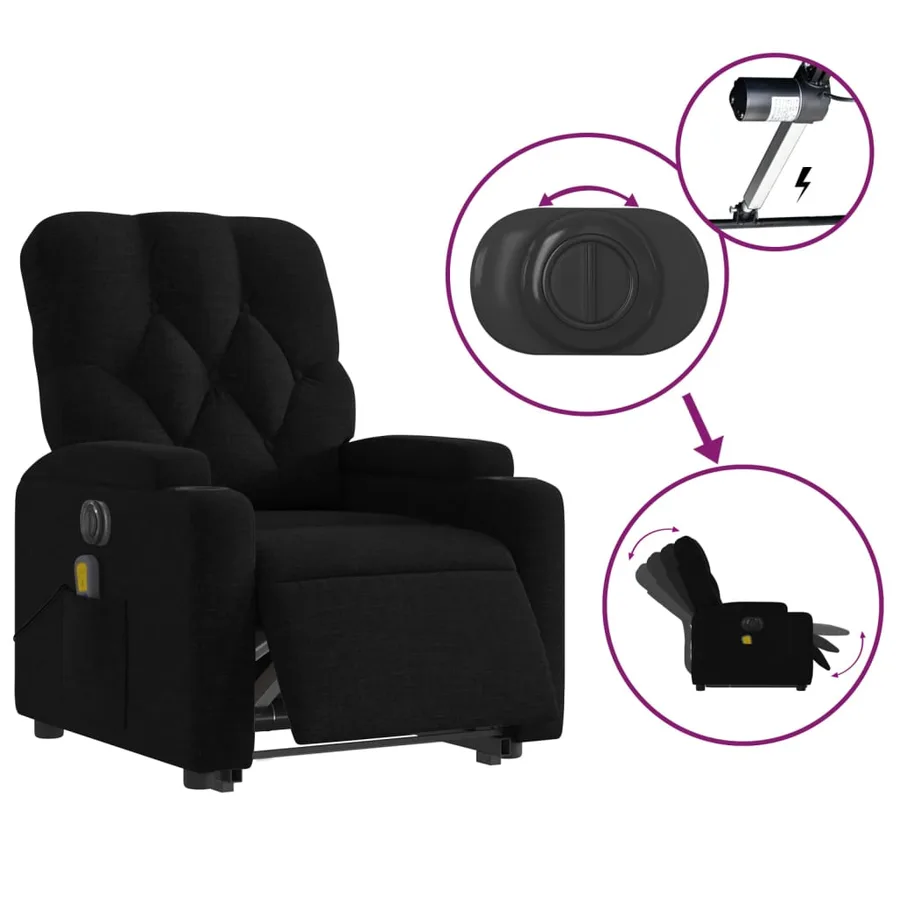 Fauteuil inclinable de massage électrique Noir Tissu - 6
