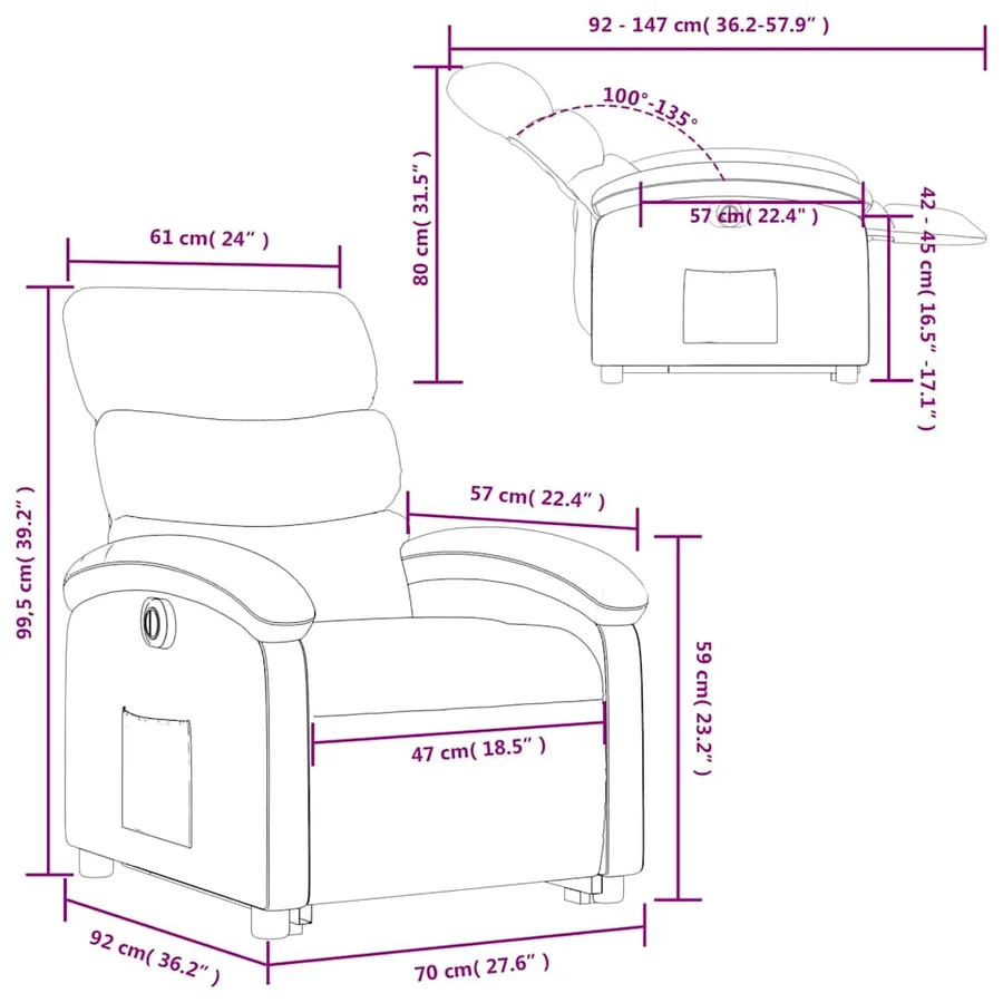 Fauteuil inclinable électrique crème tissu - 17