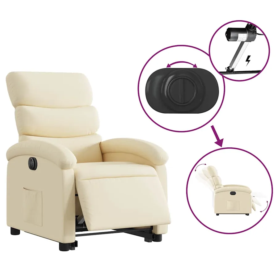 Fauteuil inclinable électrique crème tissu - 6