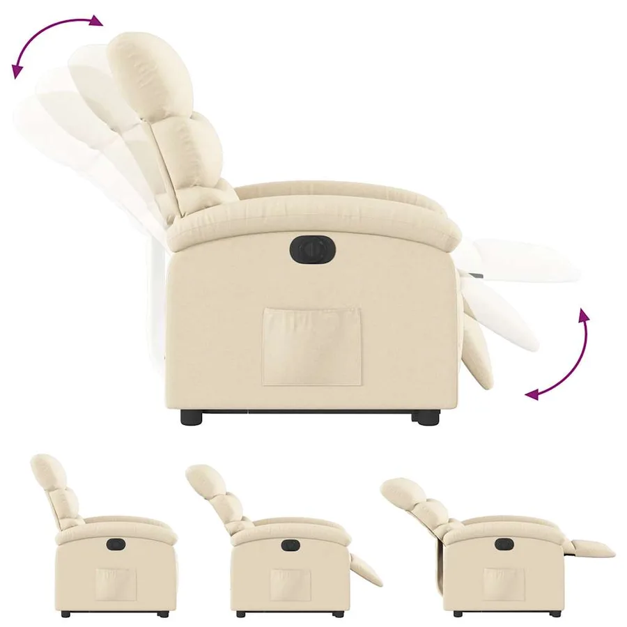 Fauteuil inclinable électrique crème tissu - 7