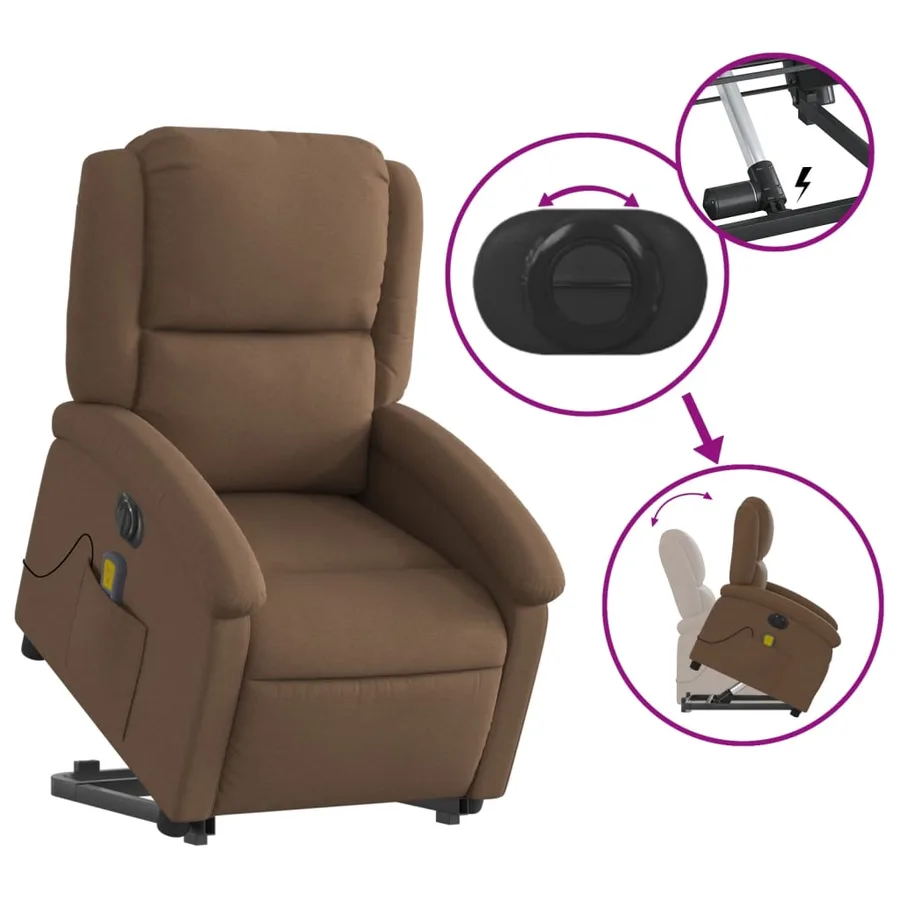 Fauteuil inclinable de massage électrique Marron Tissu - 11