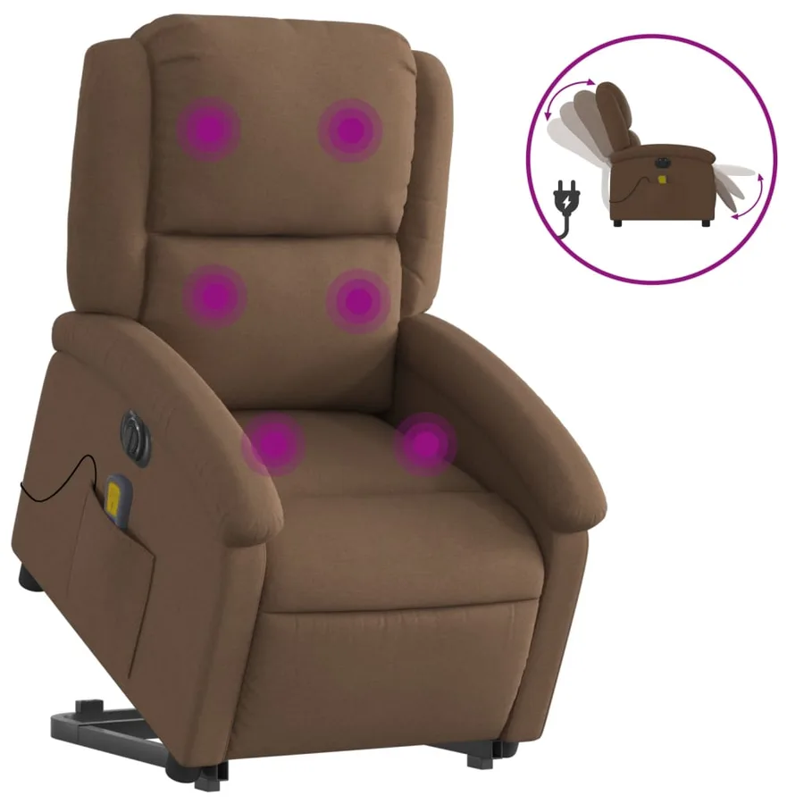 Fauteuil inclinable de massage électrique Marron Tissu - 2