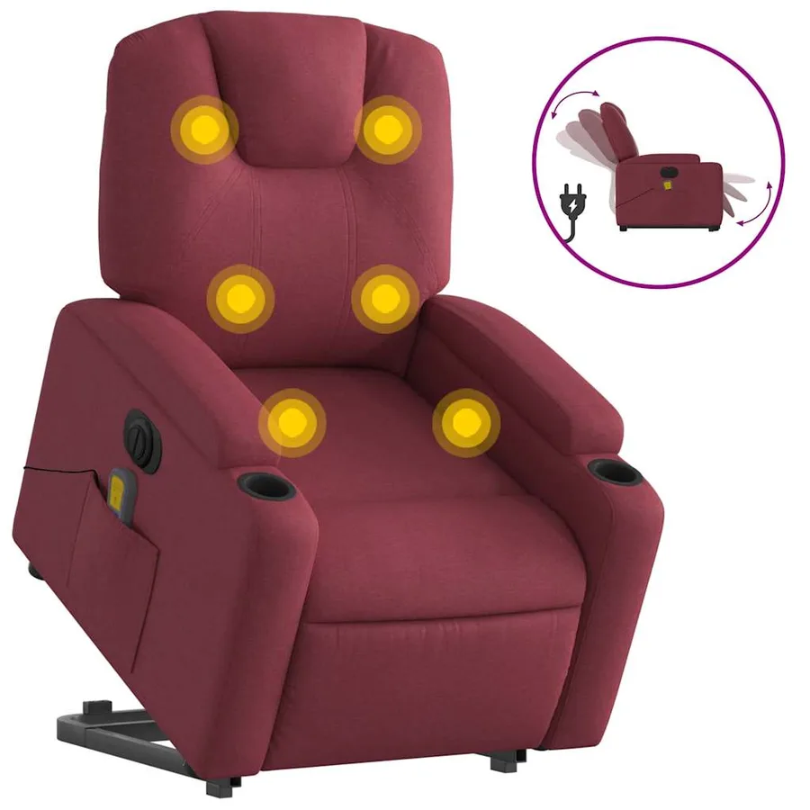 Fauteuil inclinable de massage électrique Rouge bordeaux Tissu - 2