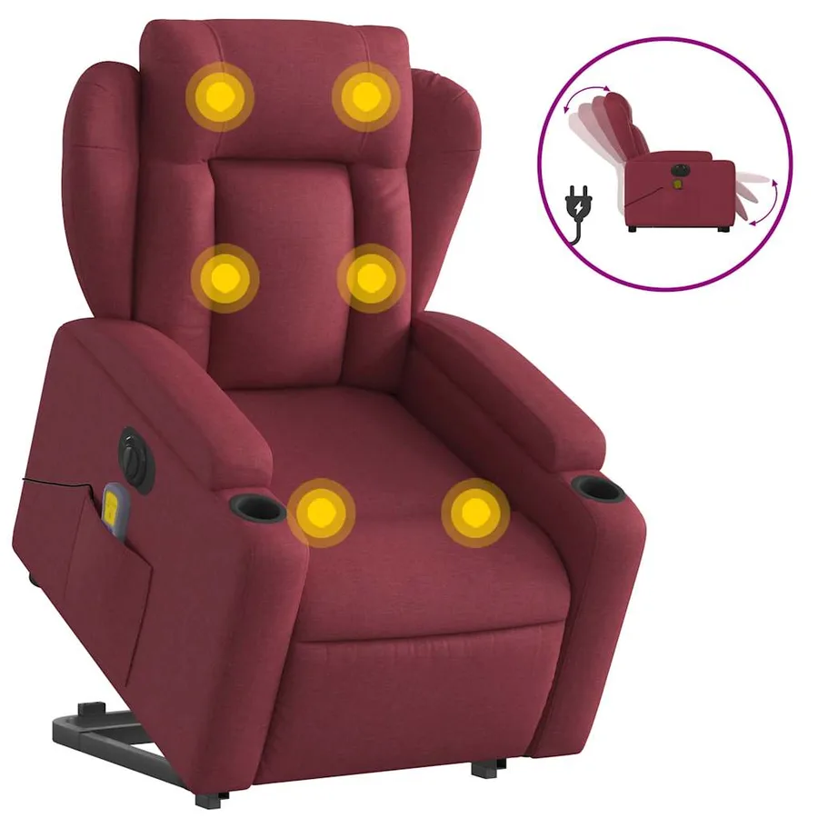 Fauteuil inclinable de massage électrique Rouge bordeaux Tissu - 2