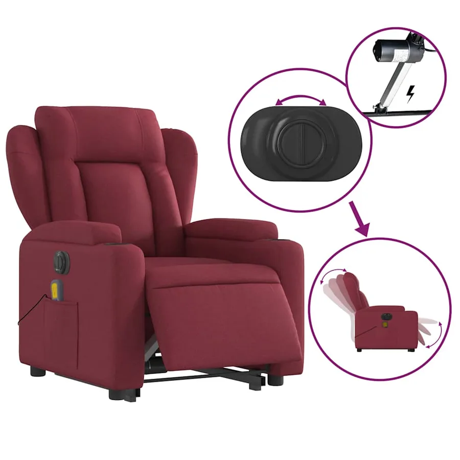Fauteuil inclinable de massage électrique Rouge bordeaux Tissu - 6