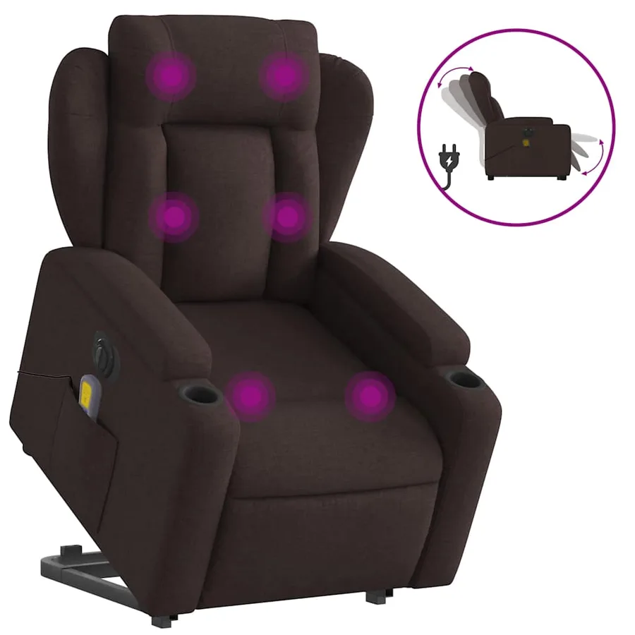Fauteuil inclinable de massage électrique Marron foncé Tissu - 2