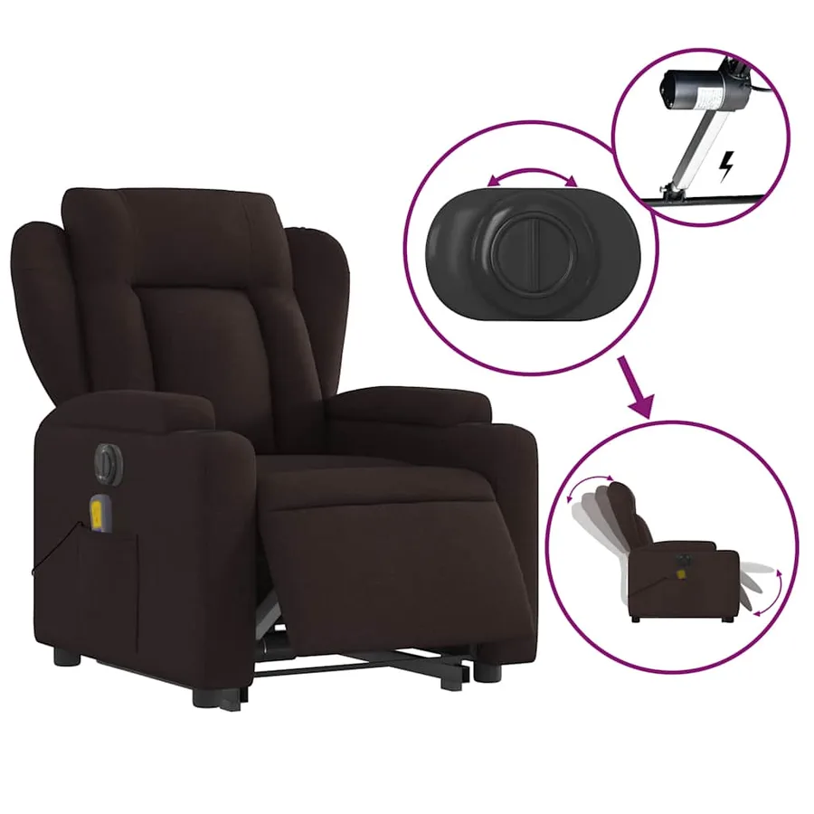 Fauteuil inclinable de massage électrique Marron foncé Tissu - 6