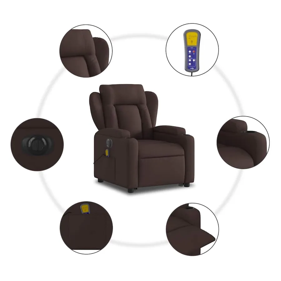 Fauteuil inclinable de massage électrique Marron foncé Tissu - 8