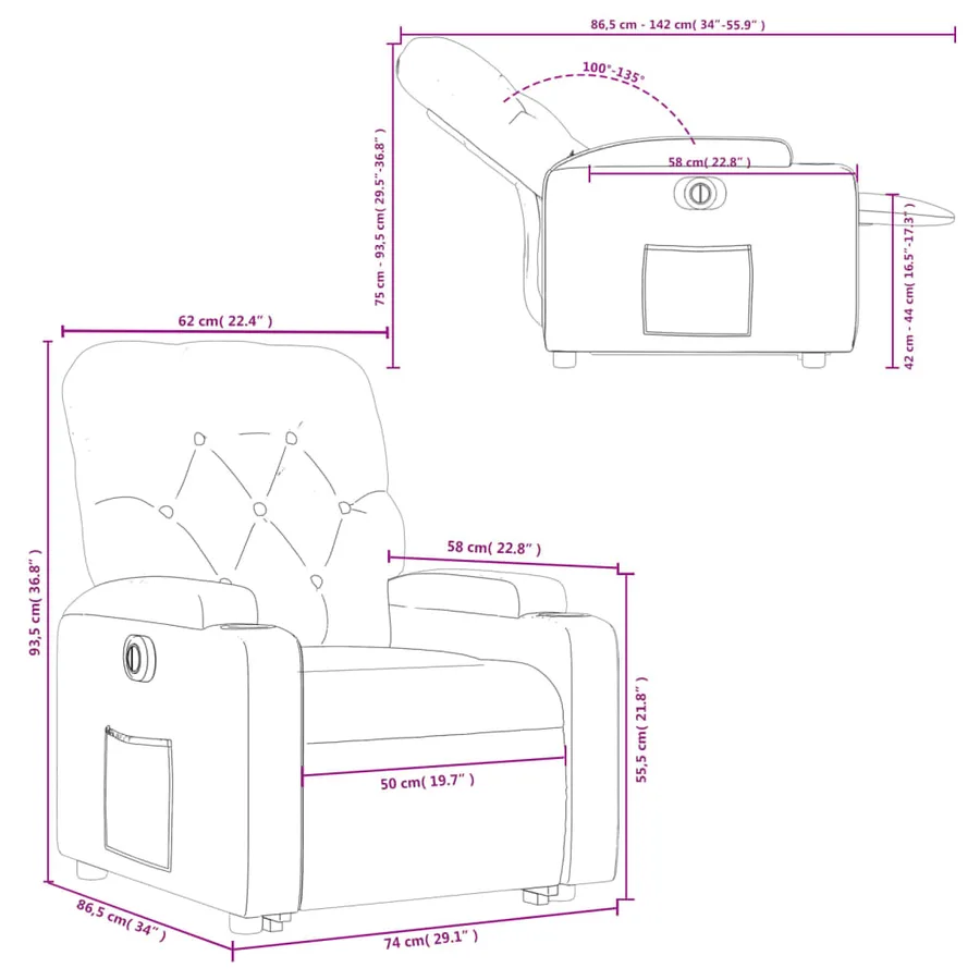 Fauteuil inclinable électrique noir tissu - 17