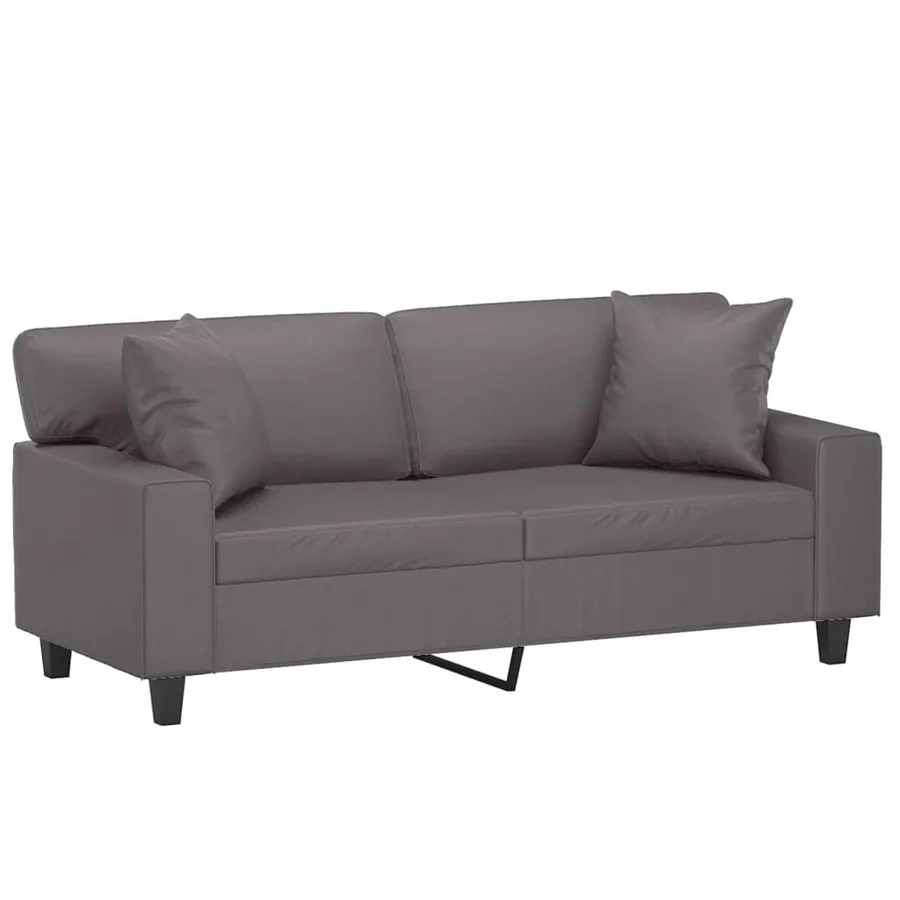 Canapé 2 places avec oreillers décoratifs gris 140cm similicuir - 3