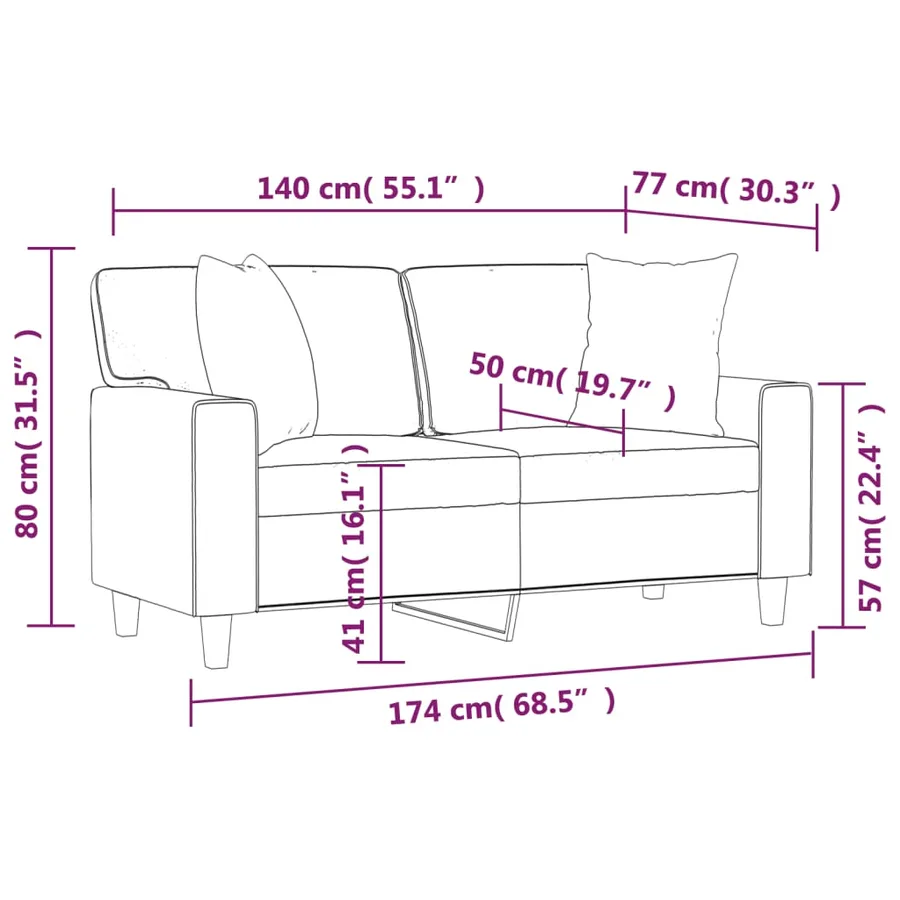 Canapé 2 places avec oreillers décoratifs gris 140cm similicuir - 8