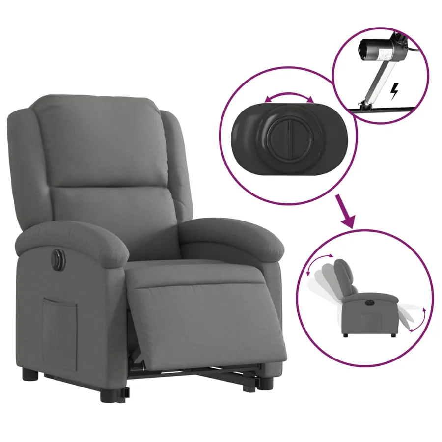 Fauteuil inclinable électrique gris foncé tissu - 6