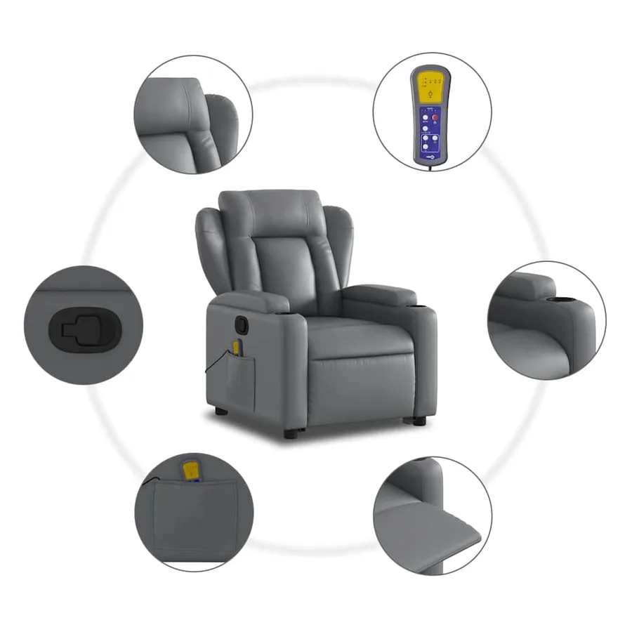 Fauteuil inclinable de massage Gris Similicuir - 7