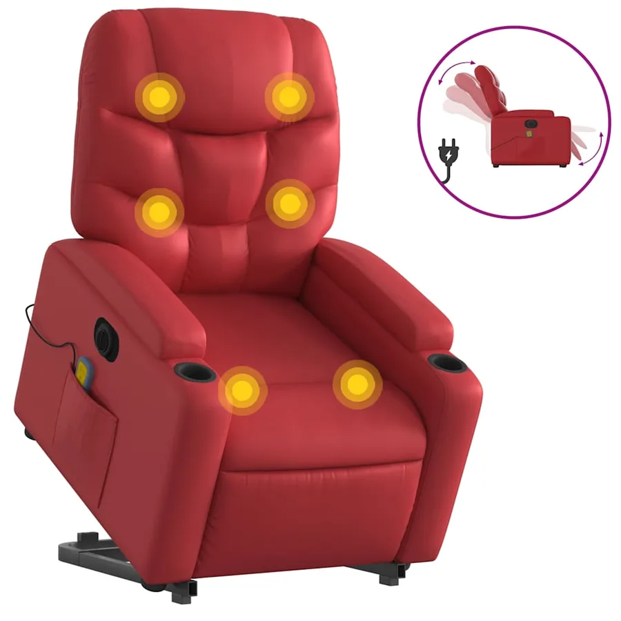 Fauteuil inclinable de massage électrique rouge similicuir - 2