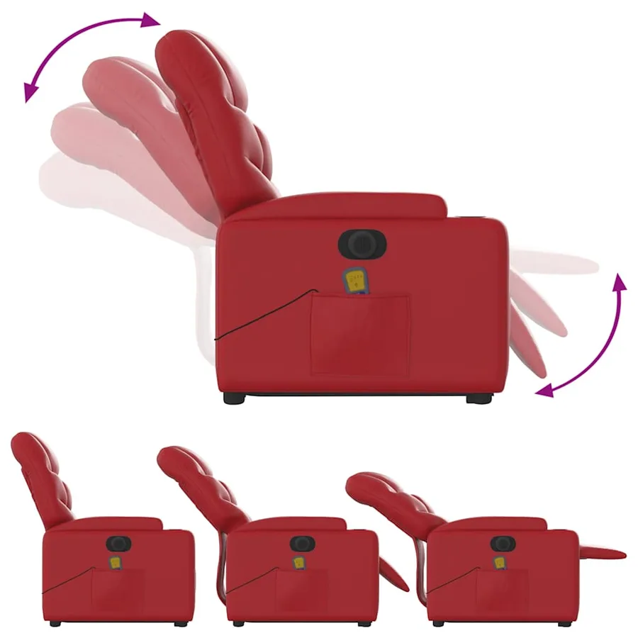 Fauteuil inclinable de massage électrique rouge similicuir - 7