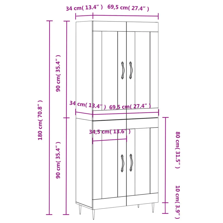 Buffet haut Sonoma gris 69,5x34x180 cm Bois d'ingénierie - 11