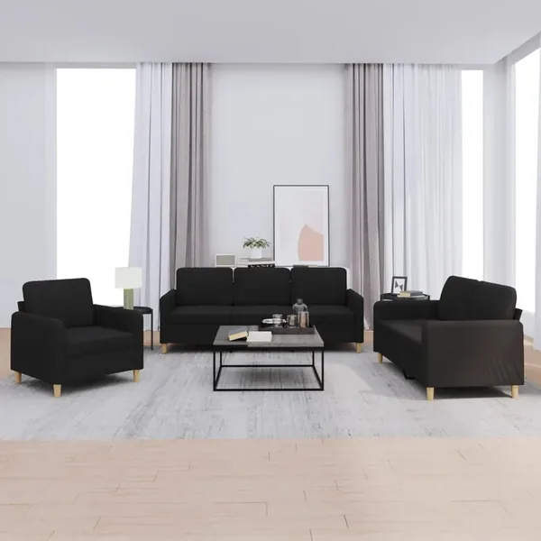 Ensemble de canapés 3 pcs avec coussins Noir Tissu