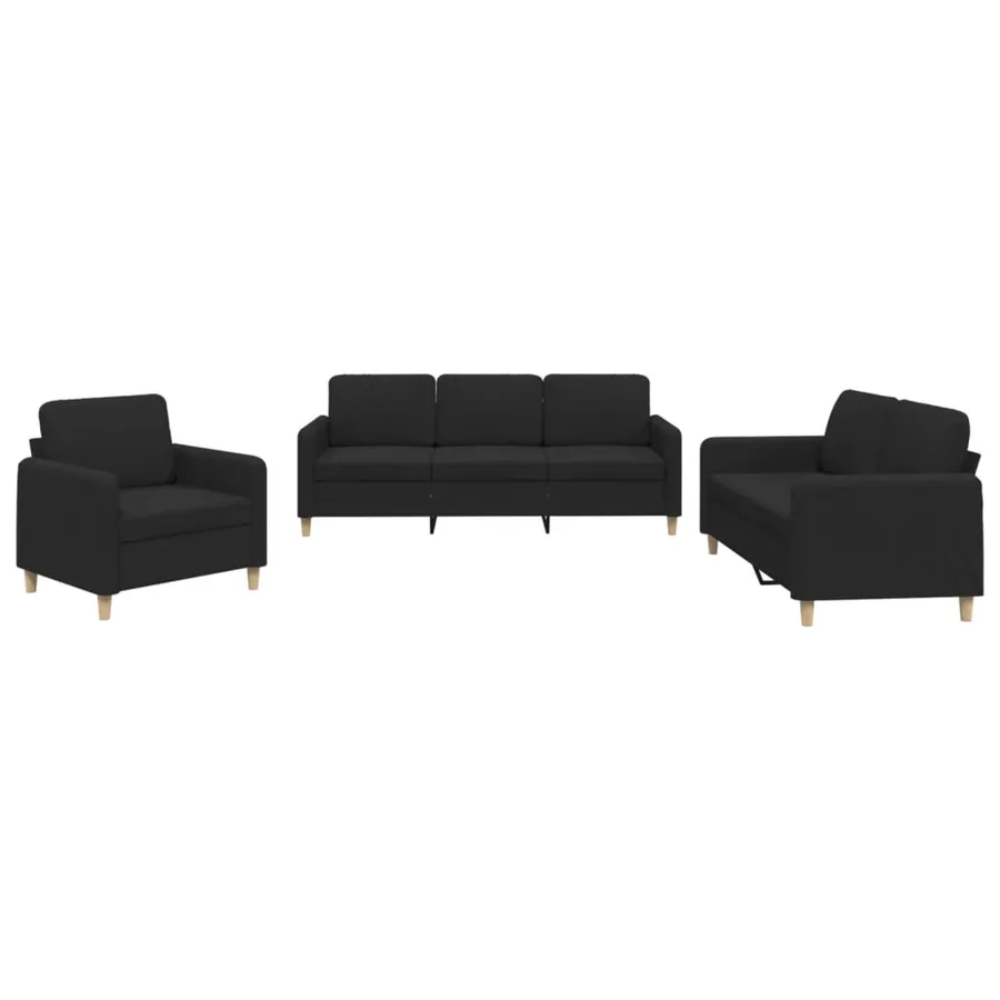 Ensemble de canapés 3 pcs avec coussins Noir Tissu - 2