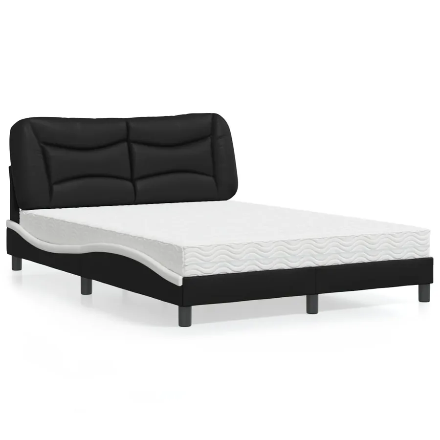 Lit avec matelas Hvar noir et blanc 140x200 cm similicuir