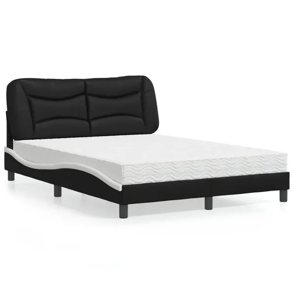 Lit avec matelas Hvar noir et blanc 140x200 cm similicuir