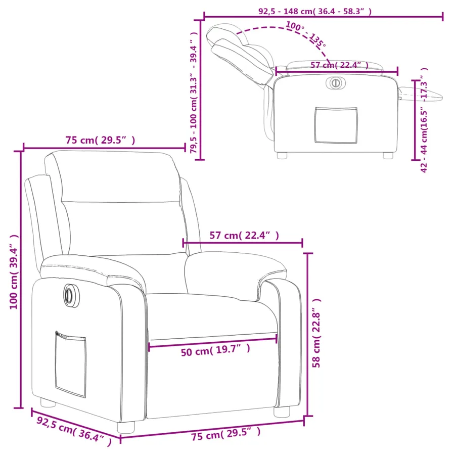Fauteuil inclinable électrique noir velours - 15