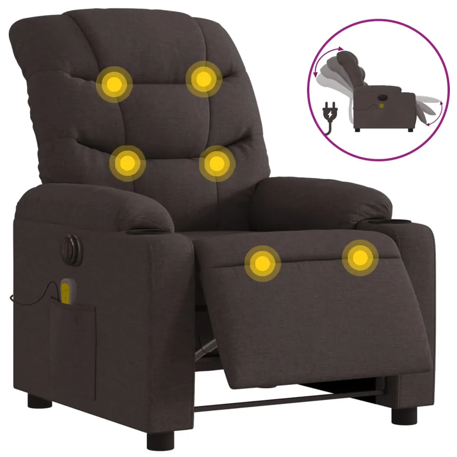 Fauteuil de massage inclinable électrique Marron foncé Tissu - 2