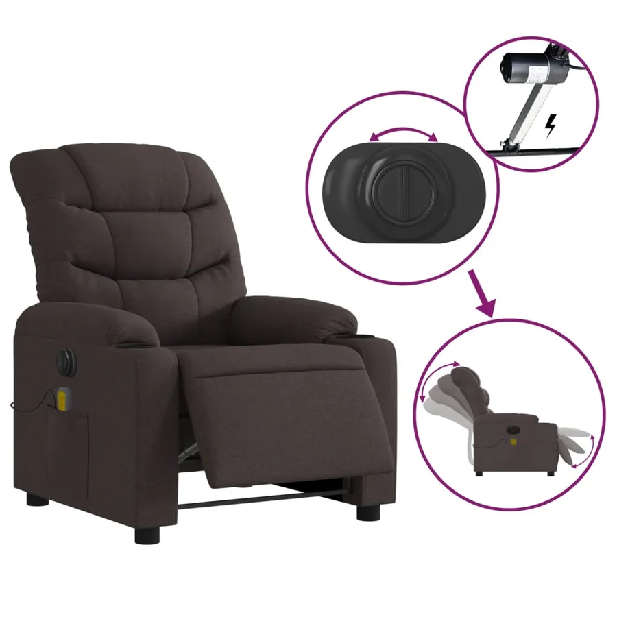 Fauteuil de massage inclinable électrique Marron foncé Tissu - 6