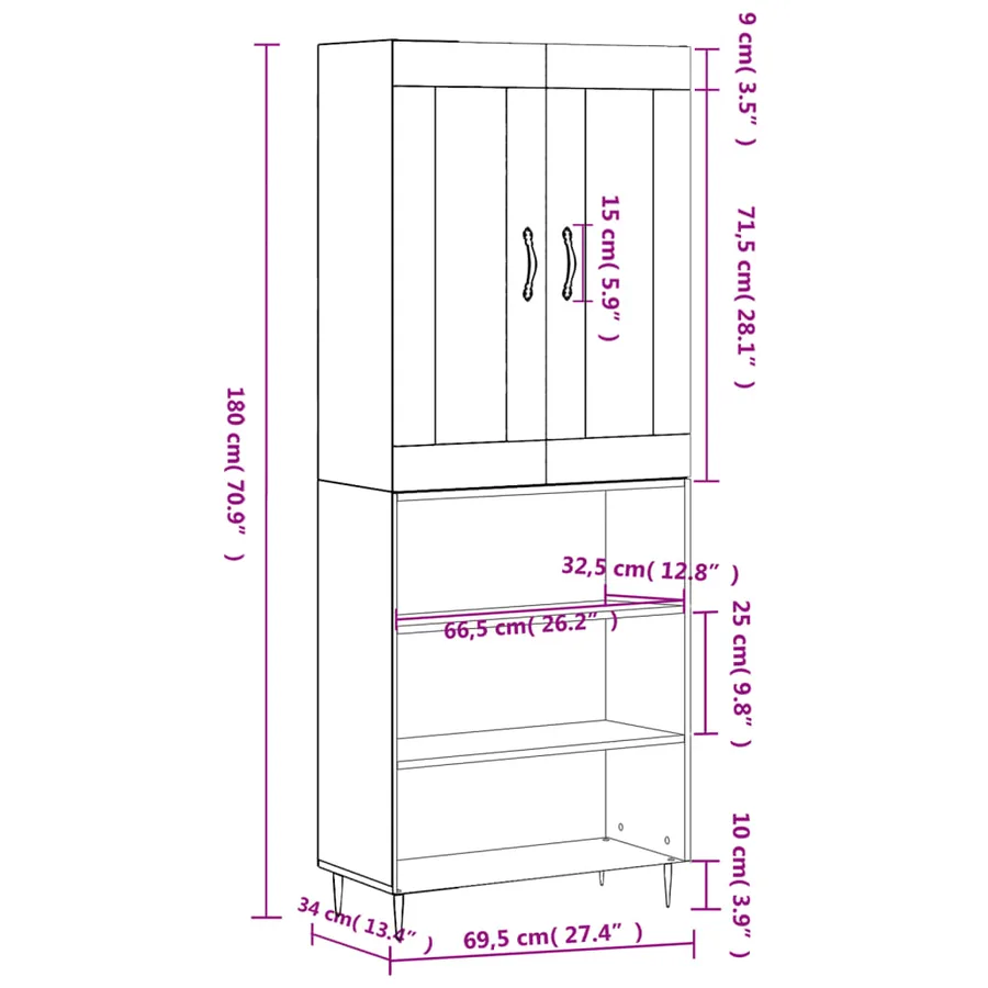 Buffet haut Sonoma gris 69,5x34x180 cm Bois d'ingénierie - 13