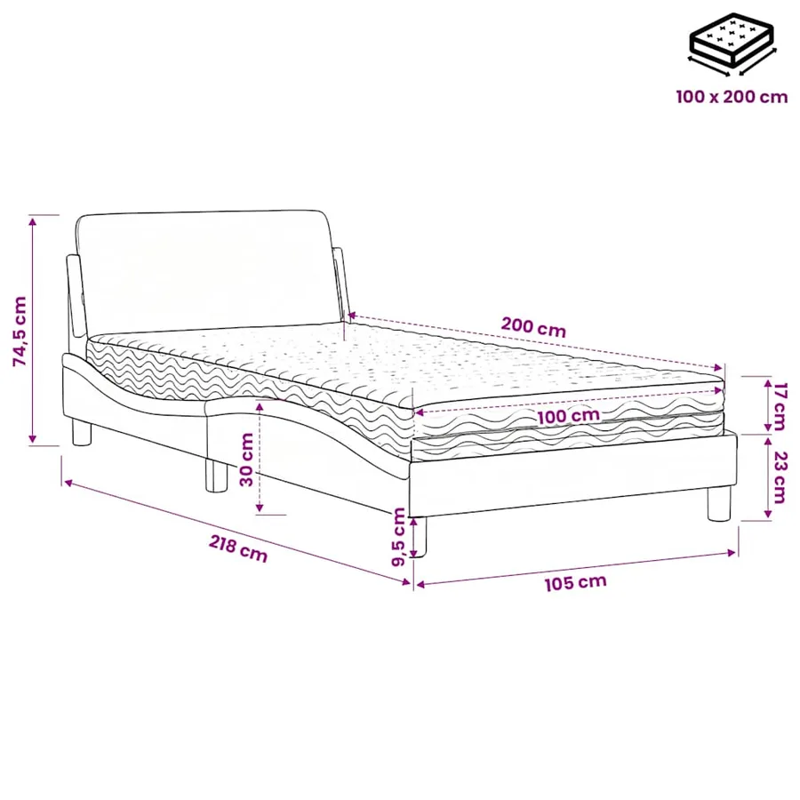 Lit avec matelas Dover noir 100x200 cm similicuir - 9